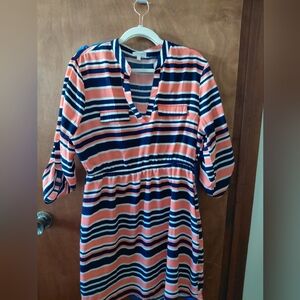 Stella Tweed Coral and Navy Striped Long Sleeve Dress